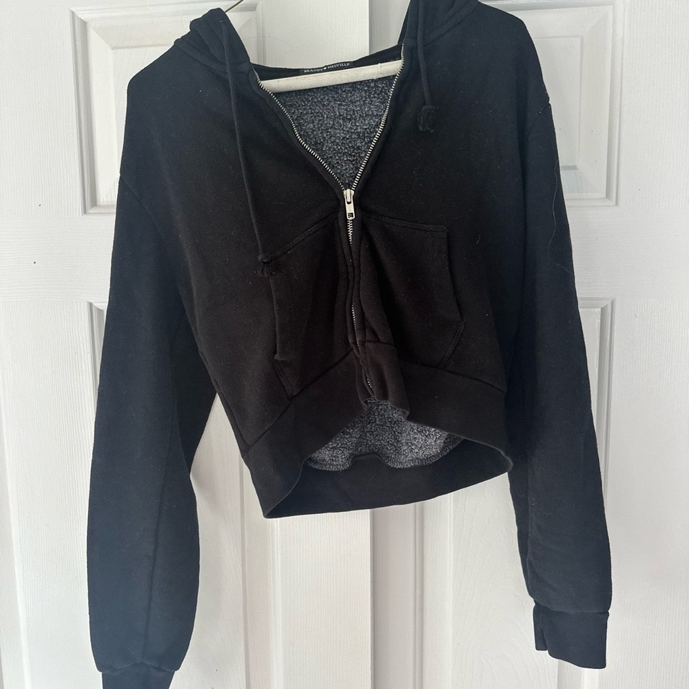 Brandy Melville Black Zippered Crop Hoodie